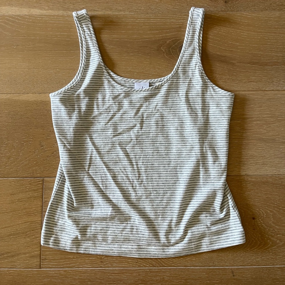 Cabi 6747 Striped Charm Tank White and Gray NWT Size M